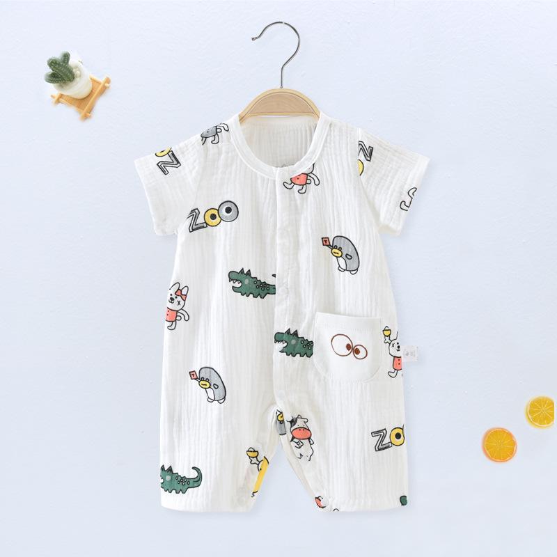 Unisex Newborn Seersucker Cotton Bodysuit - Short Sleeve Summer Baby Jumpsuit 90 cm