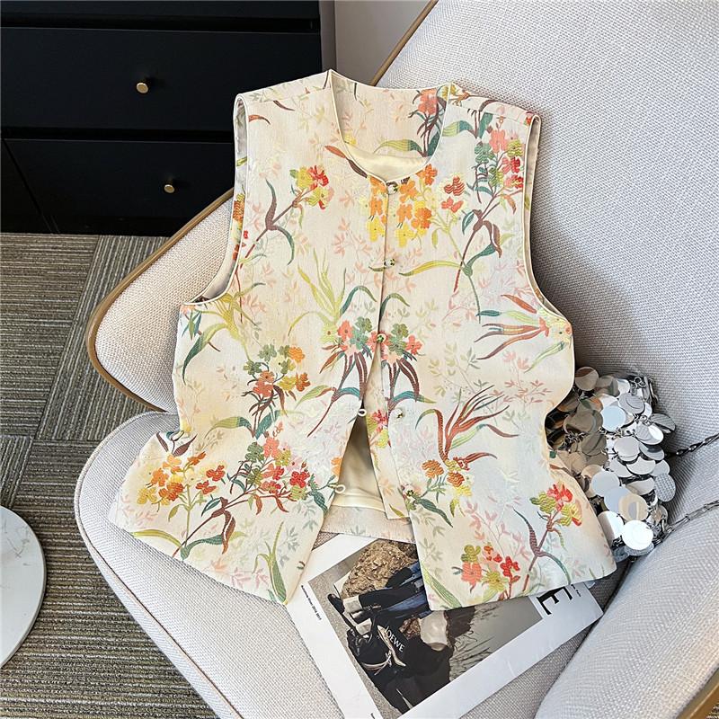 

2025 Spring/Summer Women s Chinese Jacquard Brocade Waistcoat: Sweet Sleeveless Vest Small