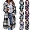 Oversized Plaid Trench Coat for Women Long Sleeve Collared Patch Pockets Fashionable