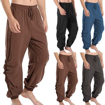 Men's High Waist Sports Casual Drawstring Trousers Solid Harem Pants