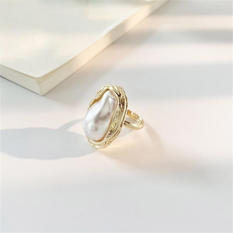 Delicate Irregular Pearls Ring Adjustable Rings Metal Jewelry Comfortable Rings Alloy Texture Present for Women and Girls