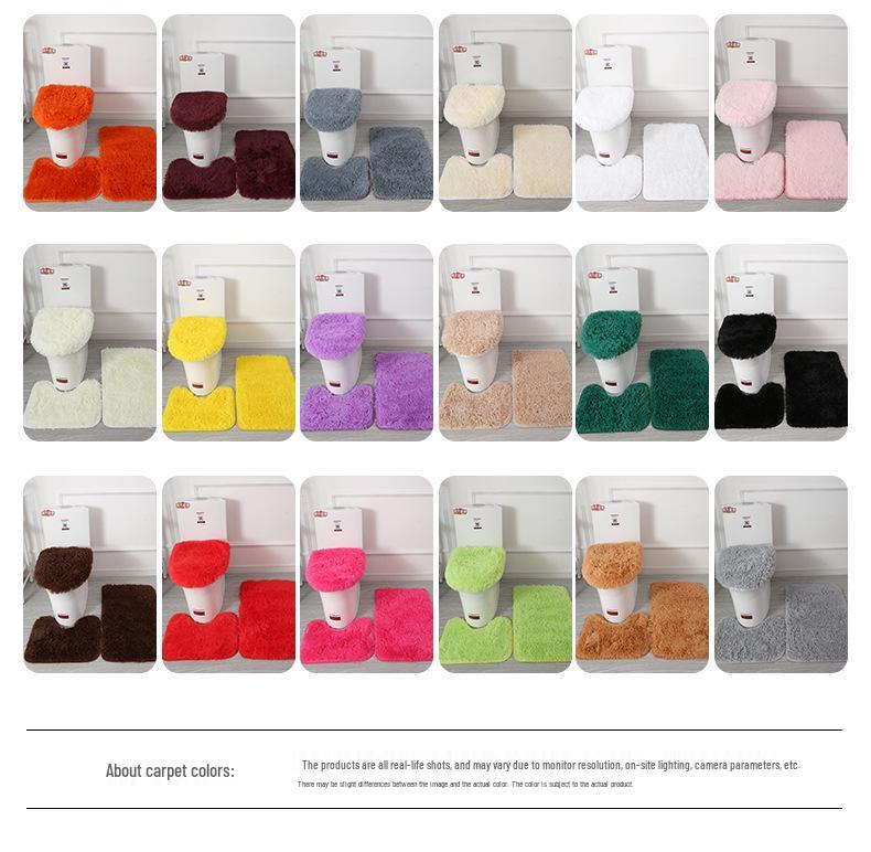 Zestaw mat łazienkowych antypoślizgowych w stylu skandynawskim - Mata podłogowa z PVC z wełny jedwabnej, Toaleta, Wanna, 3-częściowy.