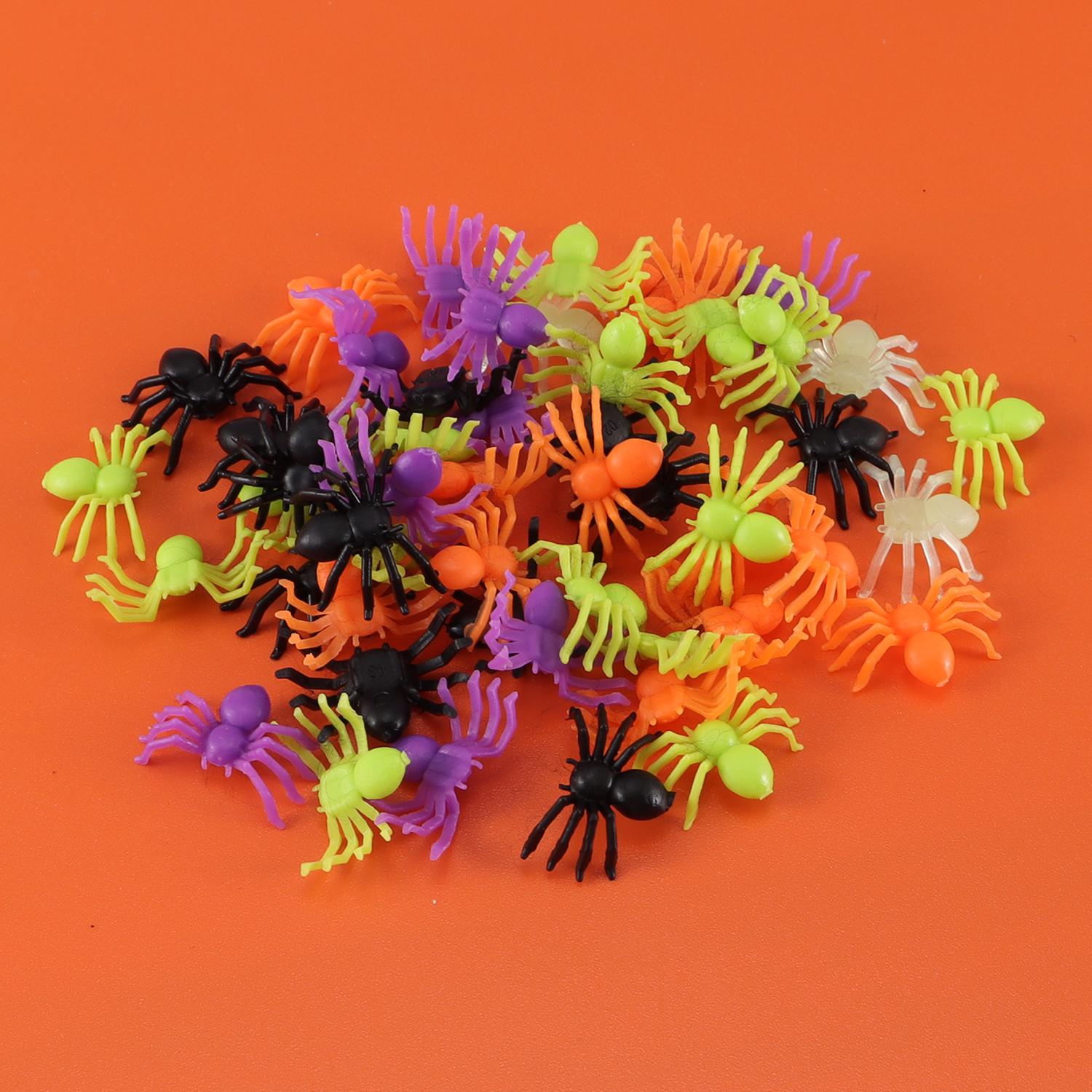 50/100PCS mixed color plastic simulation Halloween spider toys, Halloween party decorations, funny spider toys