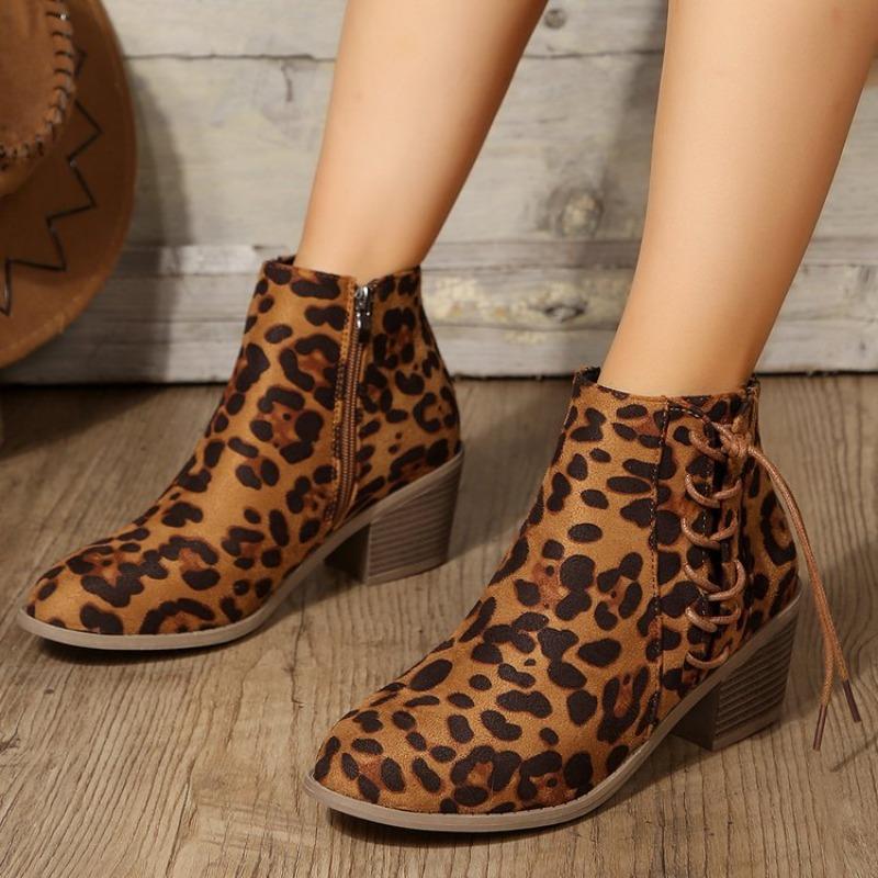 Large Size Leopard Print Side Strap Fashion Boots Autumn and Winter New Short Women's Boots Go Out Versatile Women