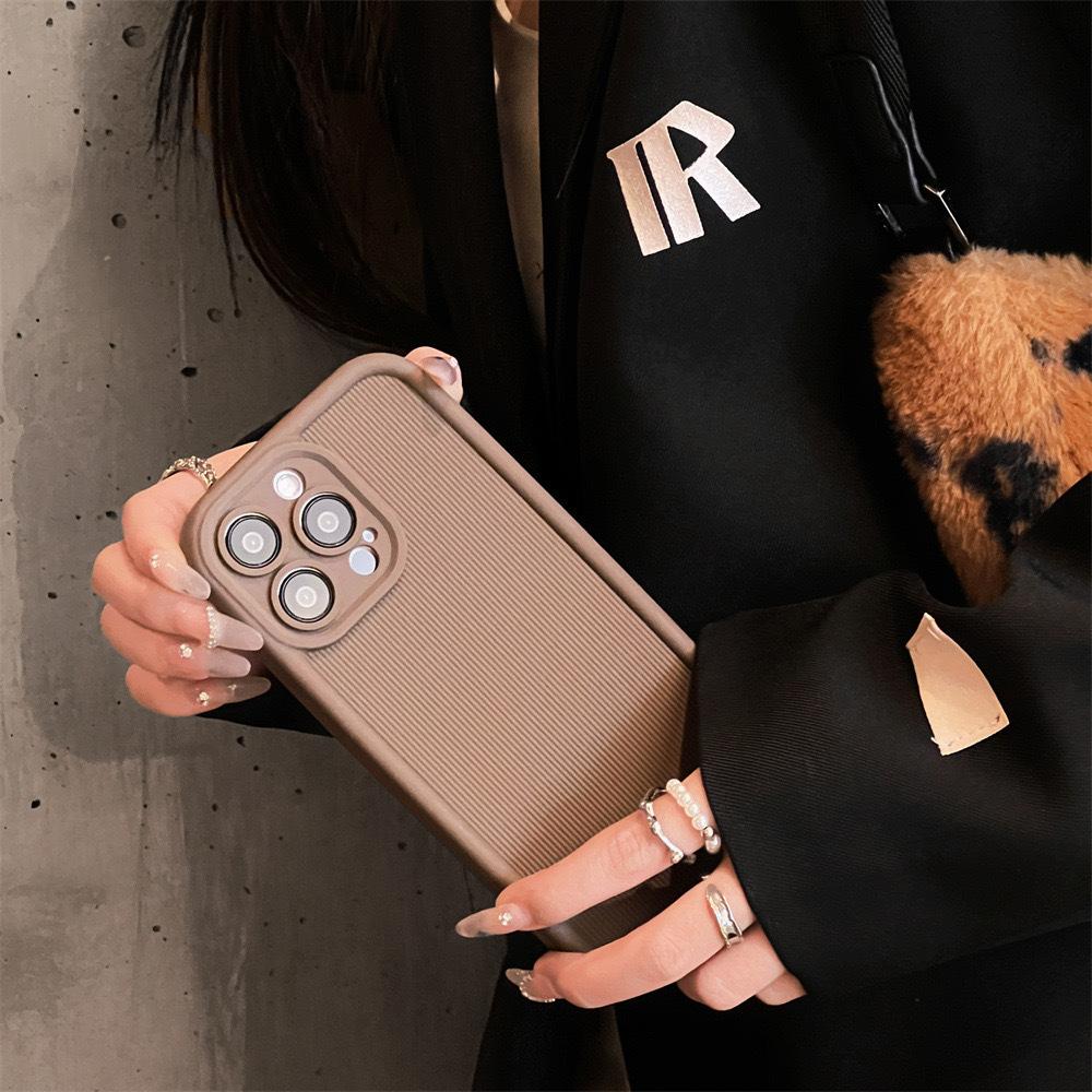 Applicable To IPhone 15 Mobile Phone Case Solid Color Wick Pattern Apple 14 Fine Hole Anti-fall 12 Protective Case