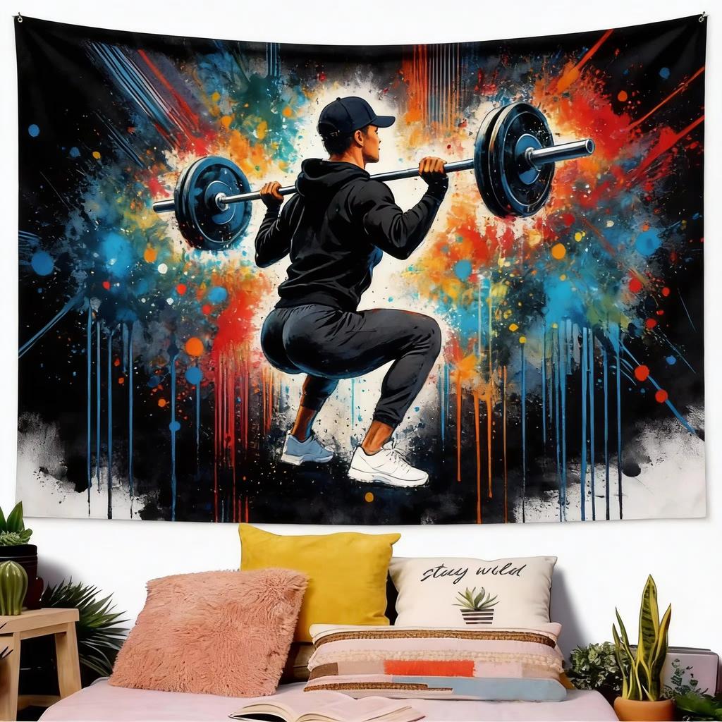 Vibrant Fitness Bodybuilding Tapestry Colorful Energy Art Wall Hanging for Party Gym Decor
