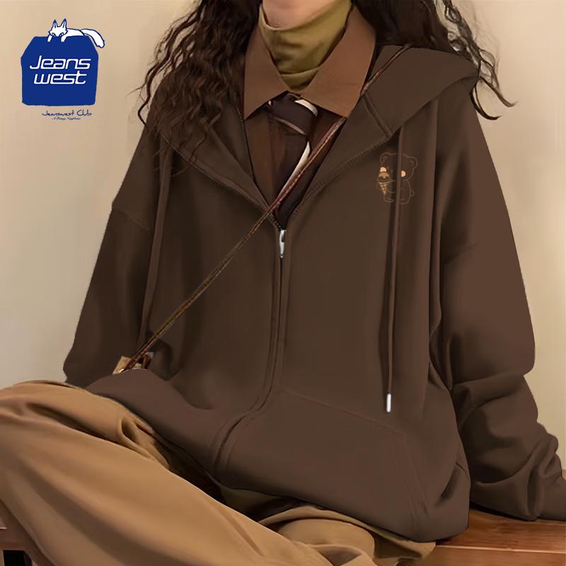 JEANSWEST CLUB Women's Cartoon Bear Hooded Sweatshirt