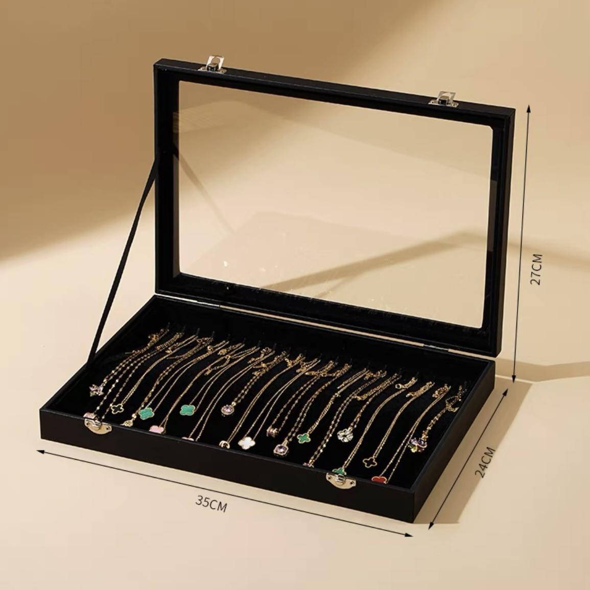 

Dustproof Large Capacity Necklace Storage Box High End Velvet 20 Hooks necklace box Jewelry Store Counter Chain Display Box