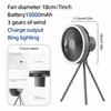 10000mAh Outdoor Camping Fan with Power Bank LED Lighting Circulator Desktop Fan Rechargeable Tripod Stand Fan for Home Office