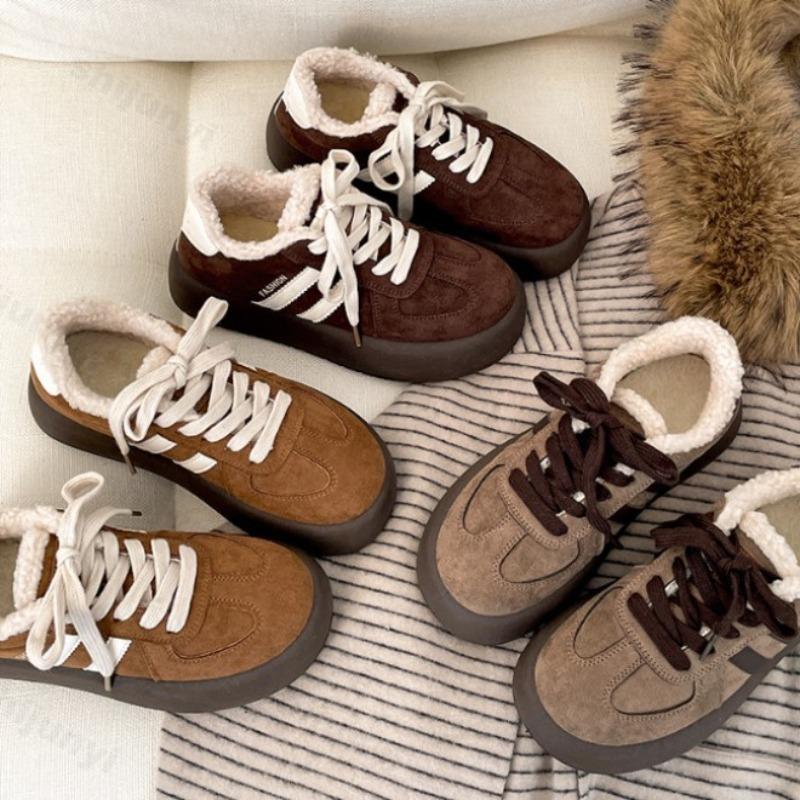 Retro Warm Thick Velvet Low Top Casual Hairy Shoes for Women  Winter Fashion Versatile Plush Comfortable Chunky Cotton Shoes