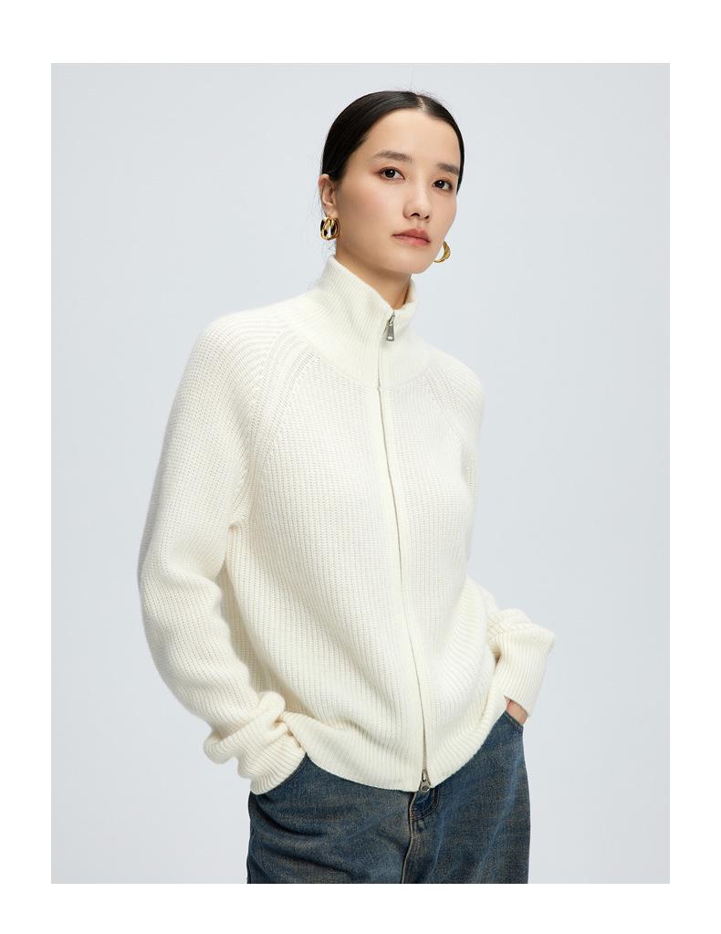 Women's Cashmere Zipper Cardigan - Long Sleeve, Short Jacket, Lapel Sweater, Loose Raglan Sleeve, Casual Thick Outerwear