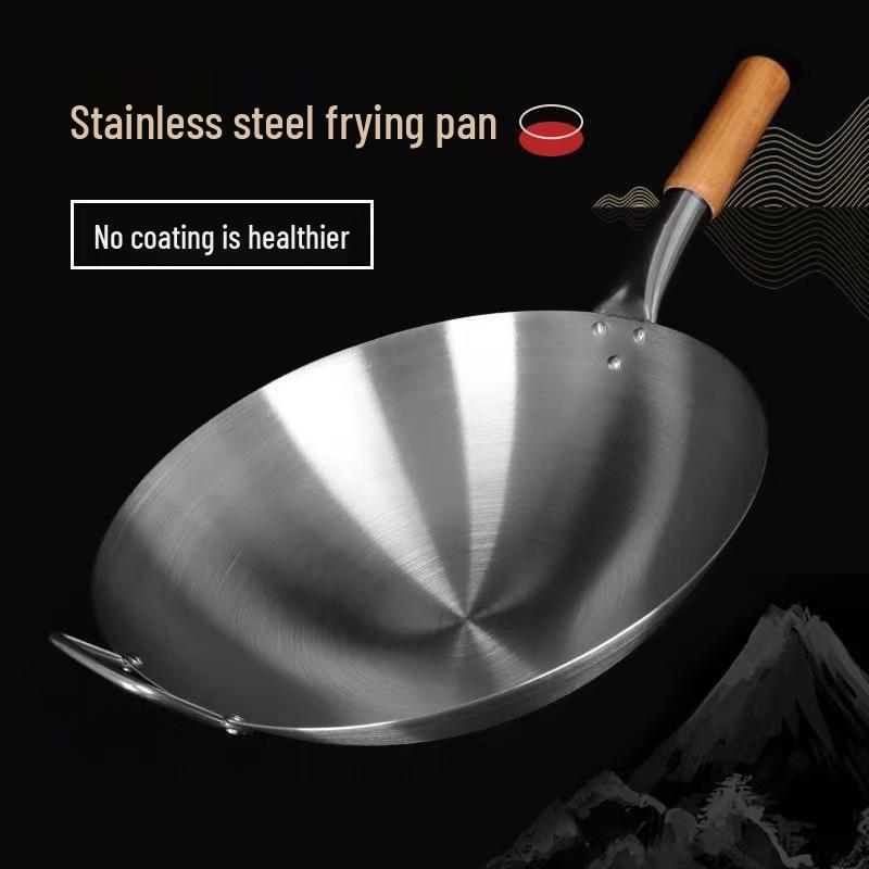 Pogrubiony Wok ze Stali Nierdzewnej Odporny na Rdzę, Niepowlekany, Komercyjny, Okrągłe Dno