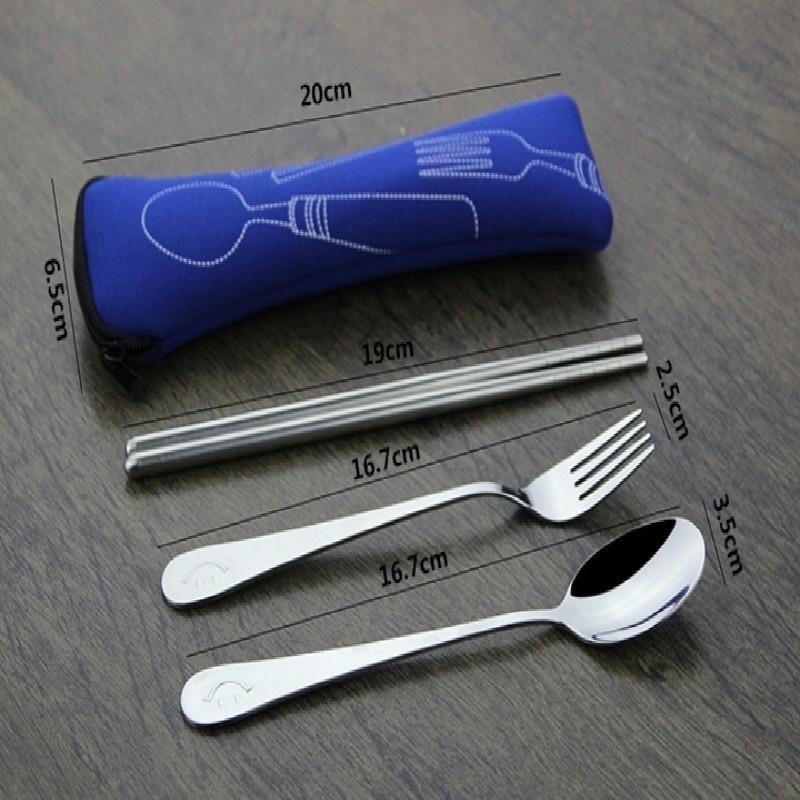Travel Outdoor 3PC Stainless Steel Fork Spoon Chopsticks Cutlery Set Portable Camping Bag Picnic