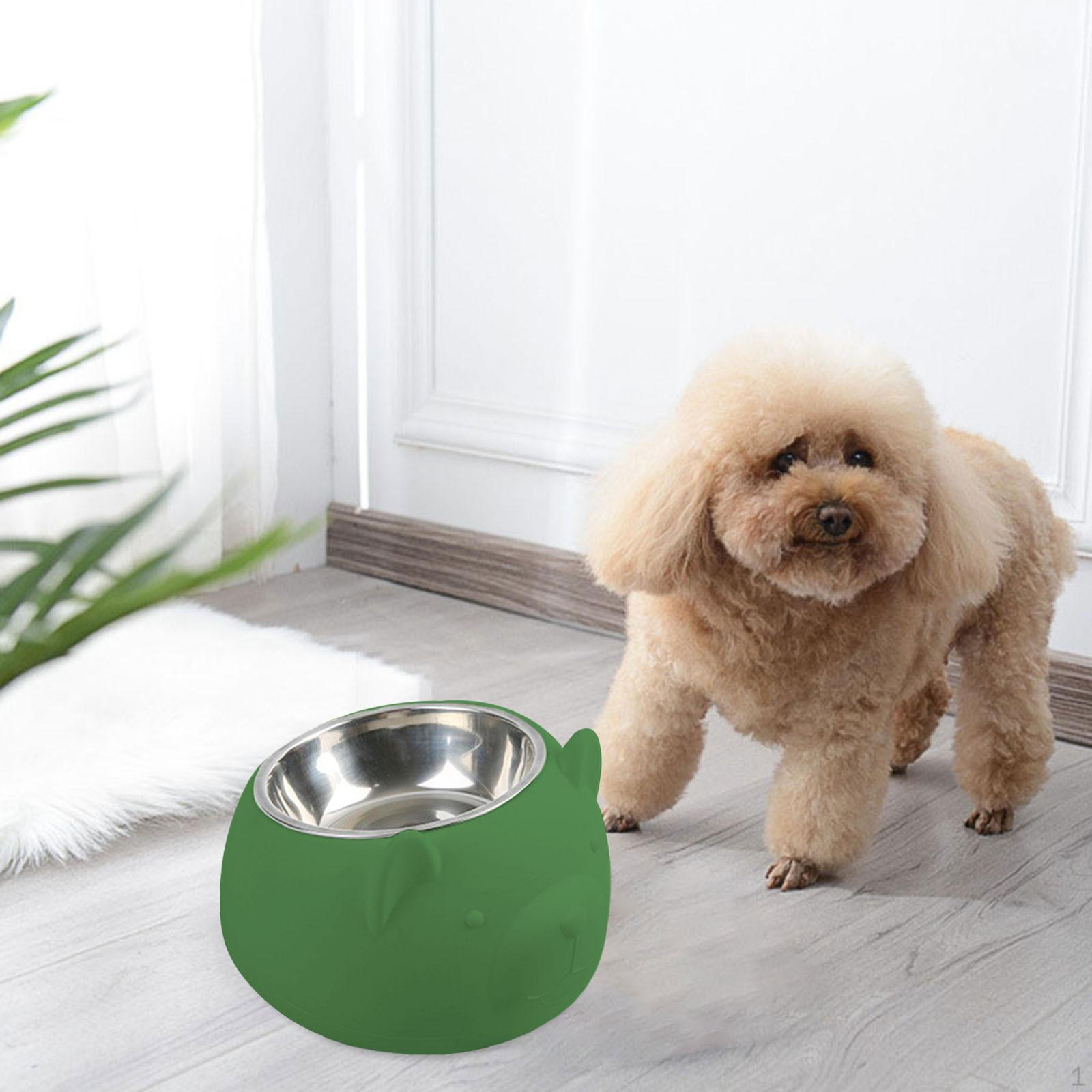 

15° Tilted Dog Bowl Slanted Lightweight Cartoon Sturdy Pet Supplies Easy to Food Stainless зелёный