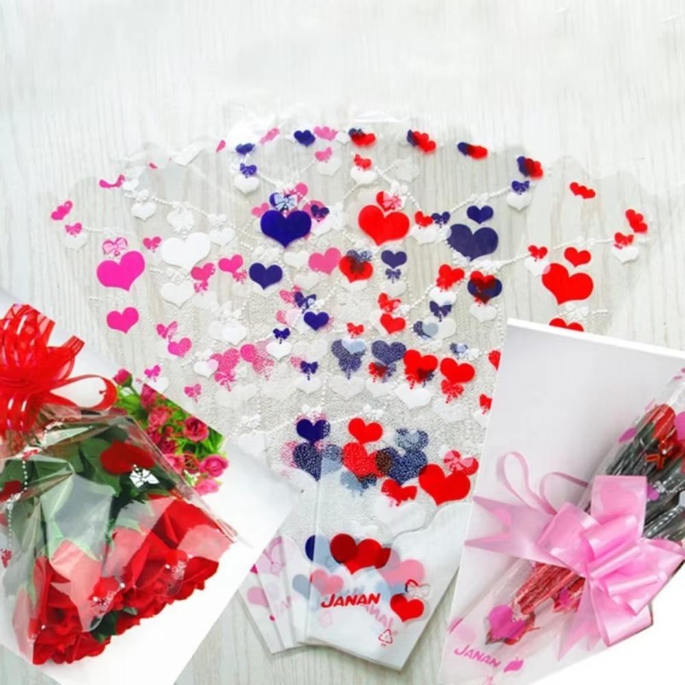100pcs Rose Bagging Rose Bouquet Wrapping Sleeve Flower Transparent Packaging Wrappers Christmas