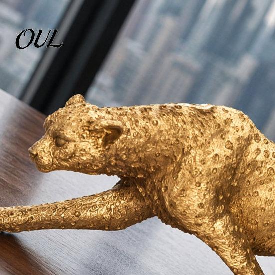 Dreidimensionale Leopard Figur Goldene Figur Modell, Lebendige Statue, Hauernder Laufender Haltung, Harz Elegantes Tier Dekor Stück Schmuck für