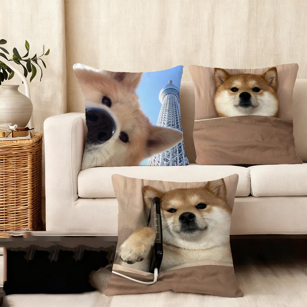 Cute Shiba Inu Cushion Cover Anti-dustmite Pillowcase Invisible zipper silky short plush Sofa cushion cover