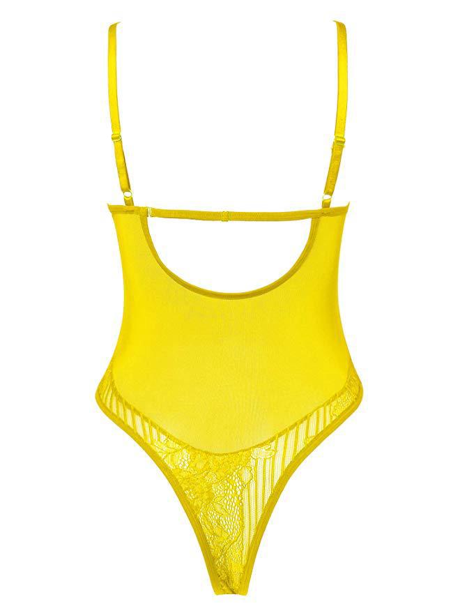 European & American Sexy Lace Bodysuit with Bow and Shoulder Straps.