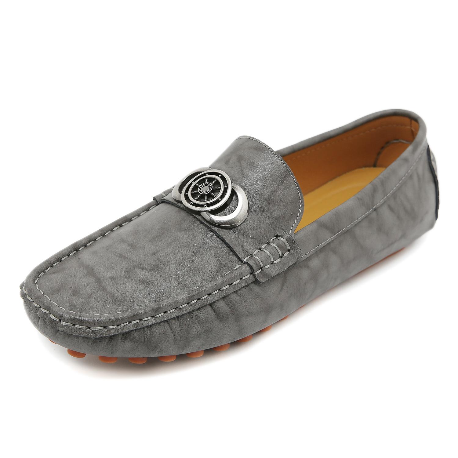 

Fashion New Metal Buckle Slip-On Flats Moccasin Genuine Leather Mens Loafers Comfortable Casual Walking Shoes Man Office Business Shoes 46 серый