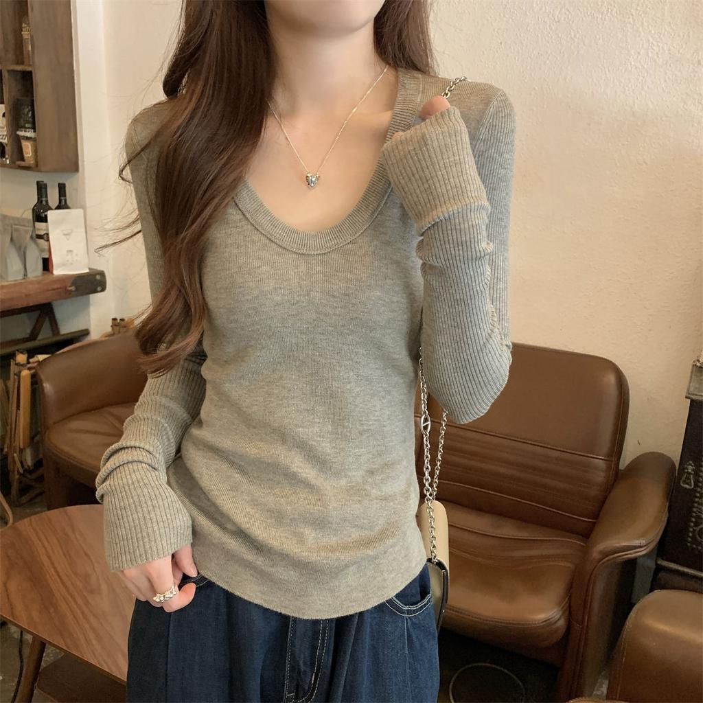 Maglione lavorato a maglia da donna con scollo a barca, scollatura sulla clavicola, stile slim spice girl, top a maniche lunghe versatile e alla moda