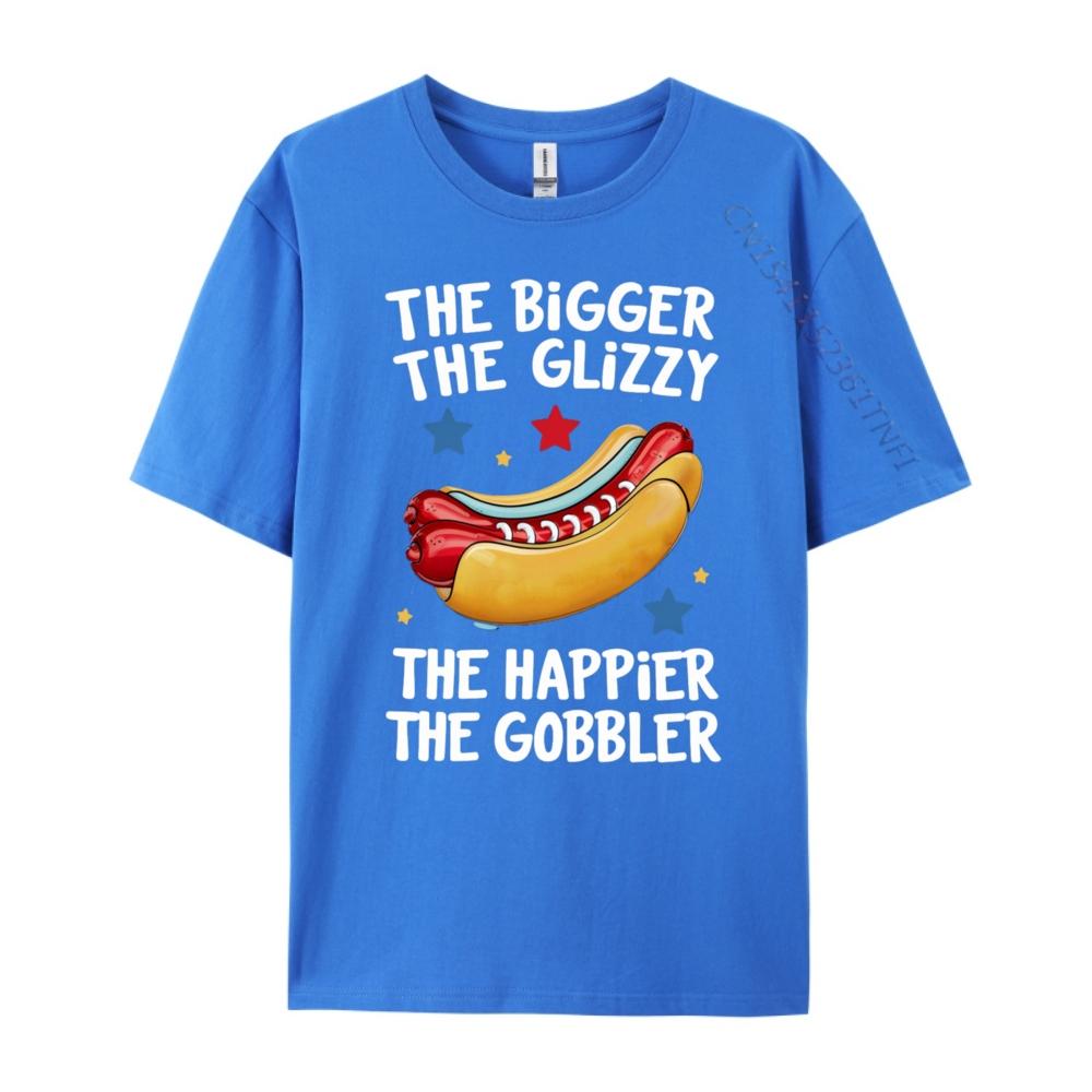 Funny Hot Dog The Bigger The Glizzy The Happier The Gobbler Pink Graphic Tees Men Streetwear Male Mens TShirts