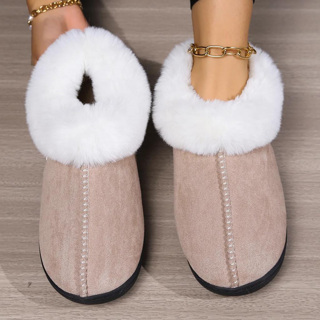 Women Winter Warm Cotton Shoes Soft Sole Indoor Home Fluffy Slippers Woman Comfortable Flat Heels Non Slip Faux Fur Slippers