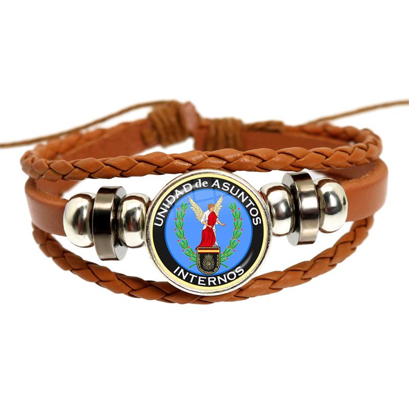 España Guardia Civil El Honor Es Mi Divisa Glass Leather Bracelets Multilayer Spanish Police Braided Bracelets Bangles Jewelry