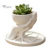 Natural Literary Style Tabletop Decor 3D Printed Palm Shaped Succulent Planter with Drainage Tray, Holding Indoor Desktop Flower Container Mini