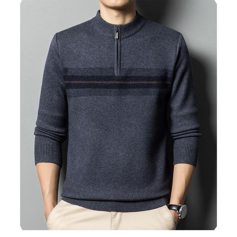 

Высококачественный мужской свитер с молнией до середины высоты, повседневный базовый вязаный для папы L серый