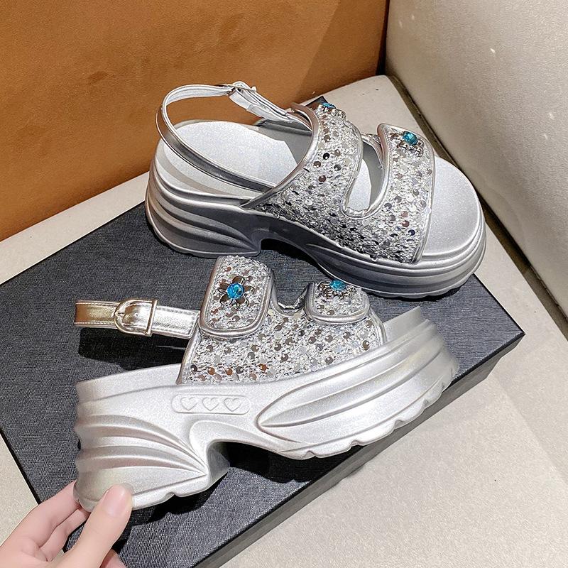 Trendy brand platform sandals women's new summer wedge heel with versatile color matching fashion casual sandals