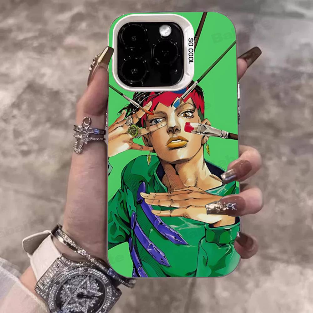 Anime J-JoJo Klassisch B-Bizarre A-Abenteuer Handyhülle Für IPhone 17 16 15 14 11 12 13 Pro Max Plus Pro Bunte Silberne Hülle