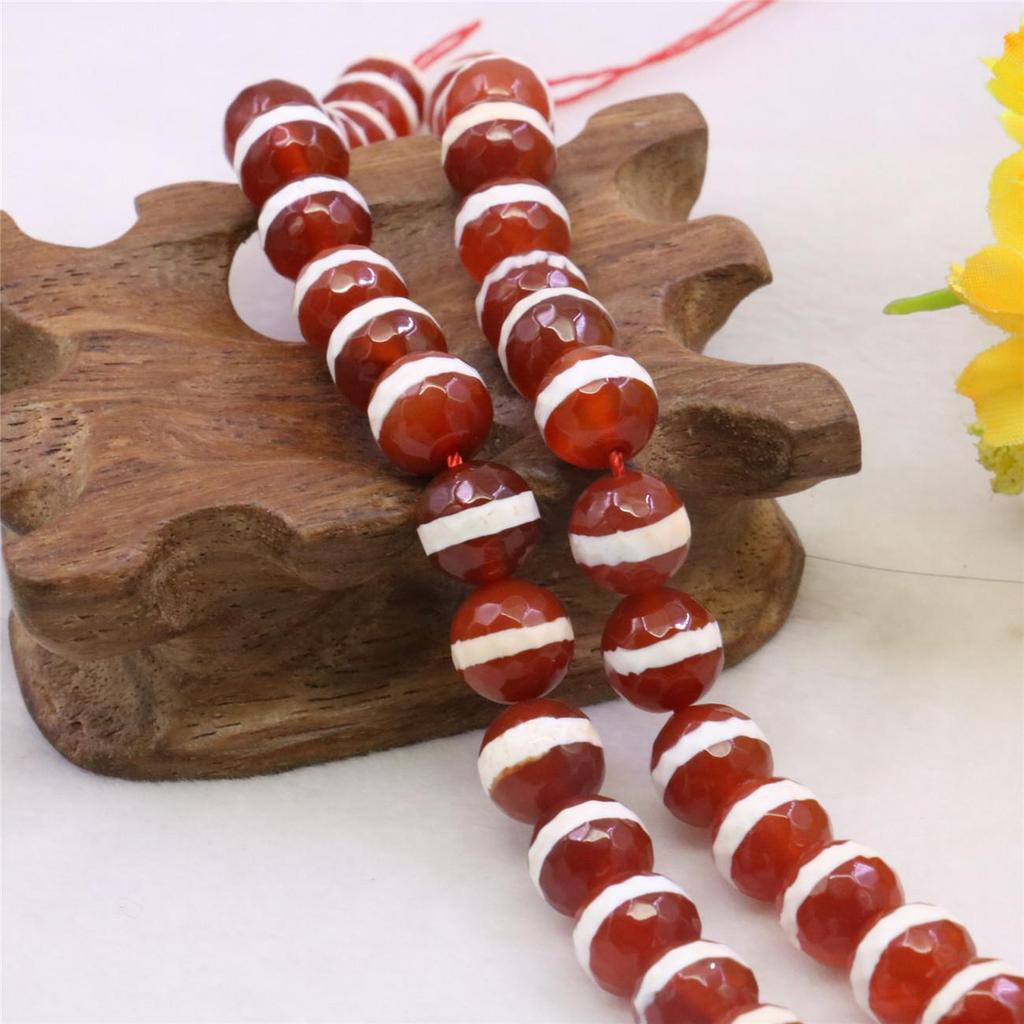 10mm Round Faceted Red Horizontal White Bar Agates Onyx Loose Beads Women Girls DIY Accessory Jewelry Making Design