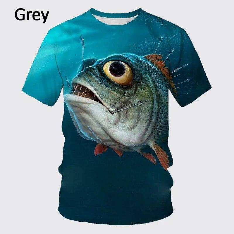 Summer Fishing Enthusiasts 3D Printed Fish Pattern T-shirt Ferocious Fish Short-sleeved Carp T-shirt Round Neck T-shirt