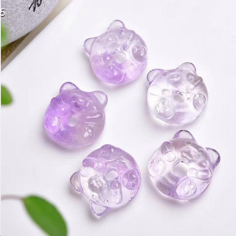 Amethyst Butterfly Flower Charm: Buddha, Nine-Tailed Fox, Cat, Rabbit, Crystal Bear Pendant