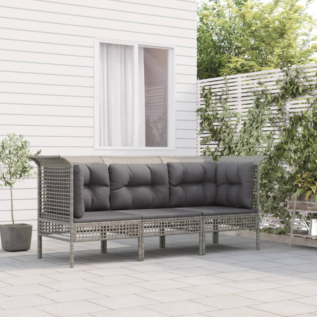 Vidaxl 3-Cz. Garden Lounge Set, Cushions, Grey PE Rattan