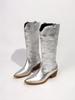 Autumn New Metallic Silver Gold Cowboy Boots Women Shoes Chunky Heels Plus Size Slip On Mid-Calf Music Festival Cowgirls Boots