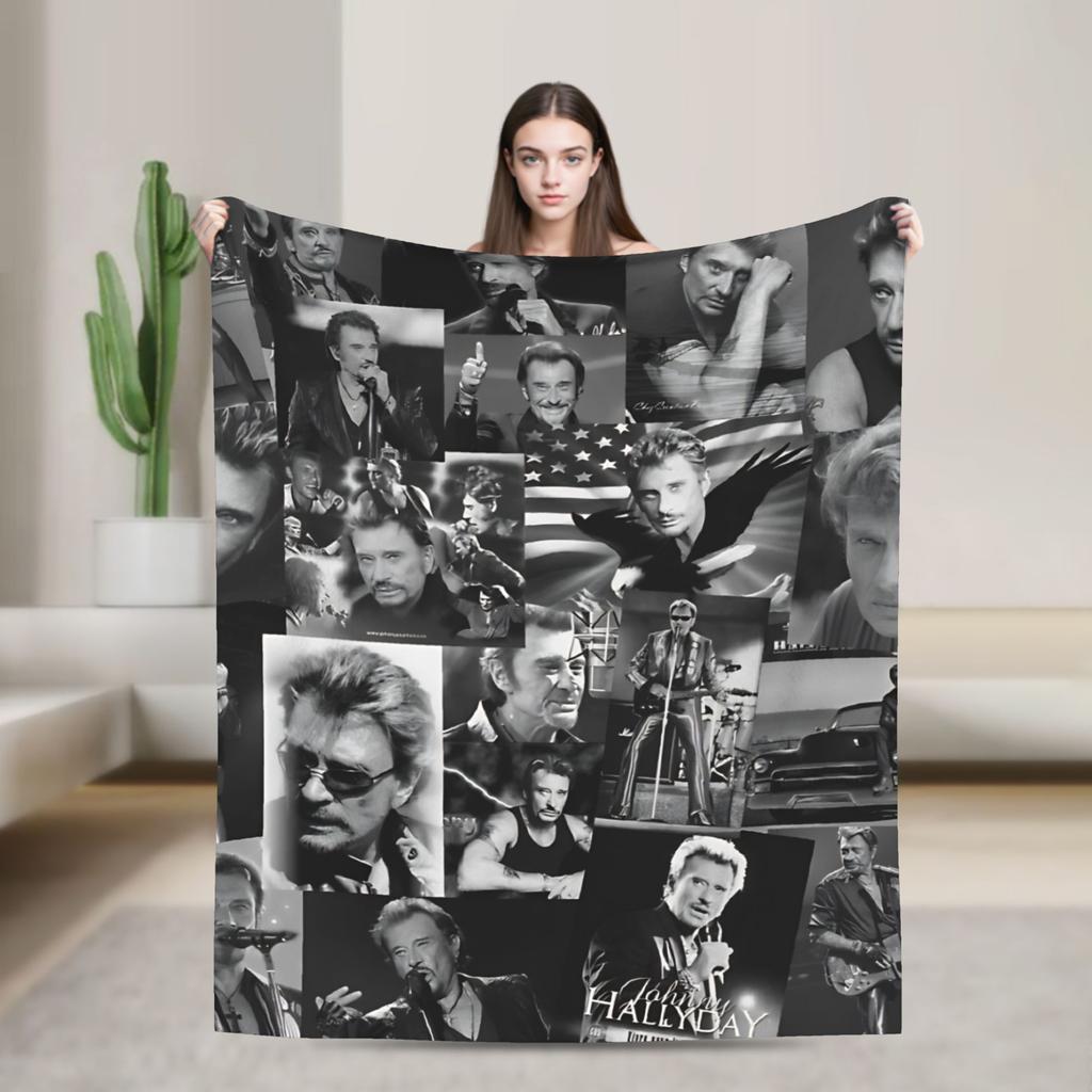 Rock Star Johnny Hallyday Blanket Quality Warm  Bedding Throws Winter Decorative Couch Chair Pattern Bedspread