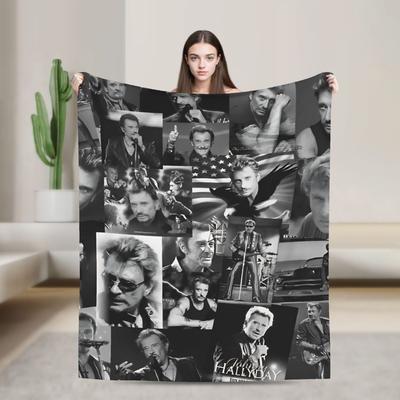 Rock Star Johnny Hallyday Soft Warm Blanket Office Plush Throw Blanket Graphic Home Decor Flannel Bedspread Sofa Bed Cover
