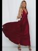 Europäisches und amerikanisches Abendkleid aus Satin mit tiefem V-Ausschnitt für Damen – eleganter, einfarbiger, langer Rock