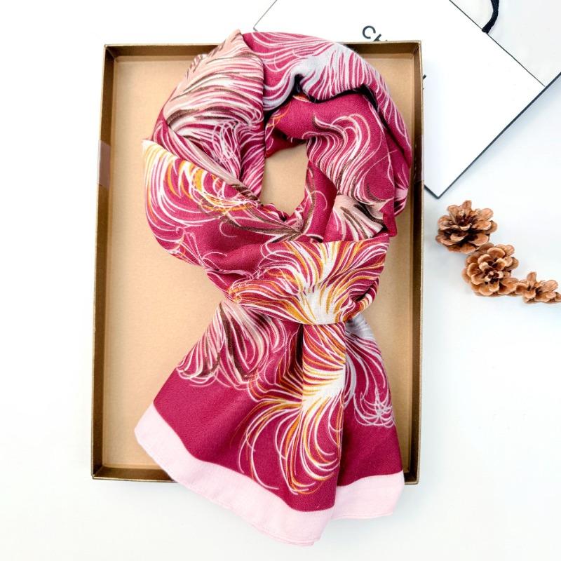Personalized design Feather printing cotton and linen long towel retro literary and artistic fan women's temperament high value scarf