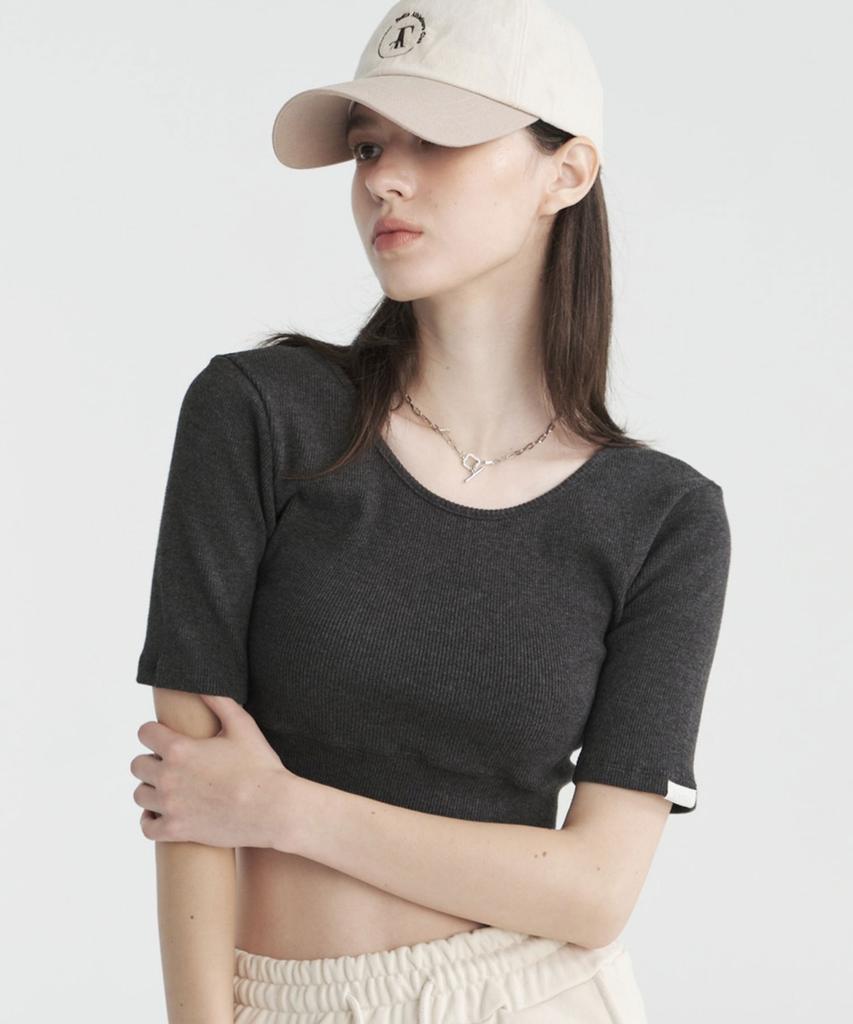 FOETTE Leaf Short Sleeve Crop Top - Charcoal