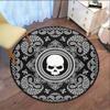 Skull Paisley Pattern Round Rug Crystal Velvet Floor Mat Gothic Black White Design Living Room Bedroom Decor Edgy Art Carpet