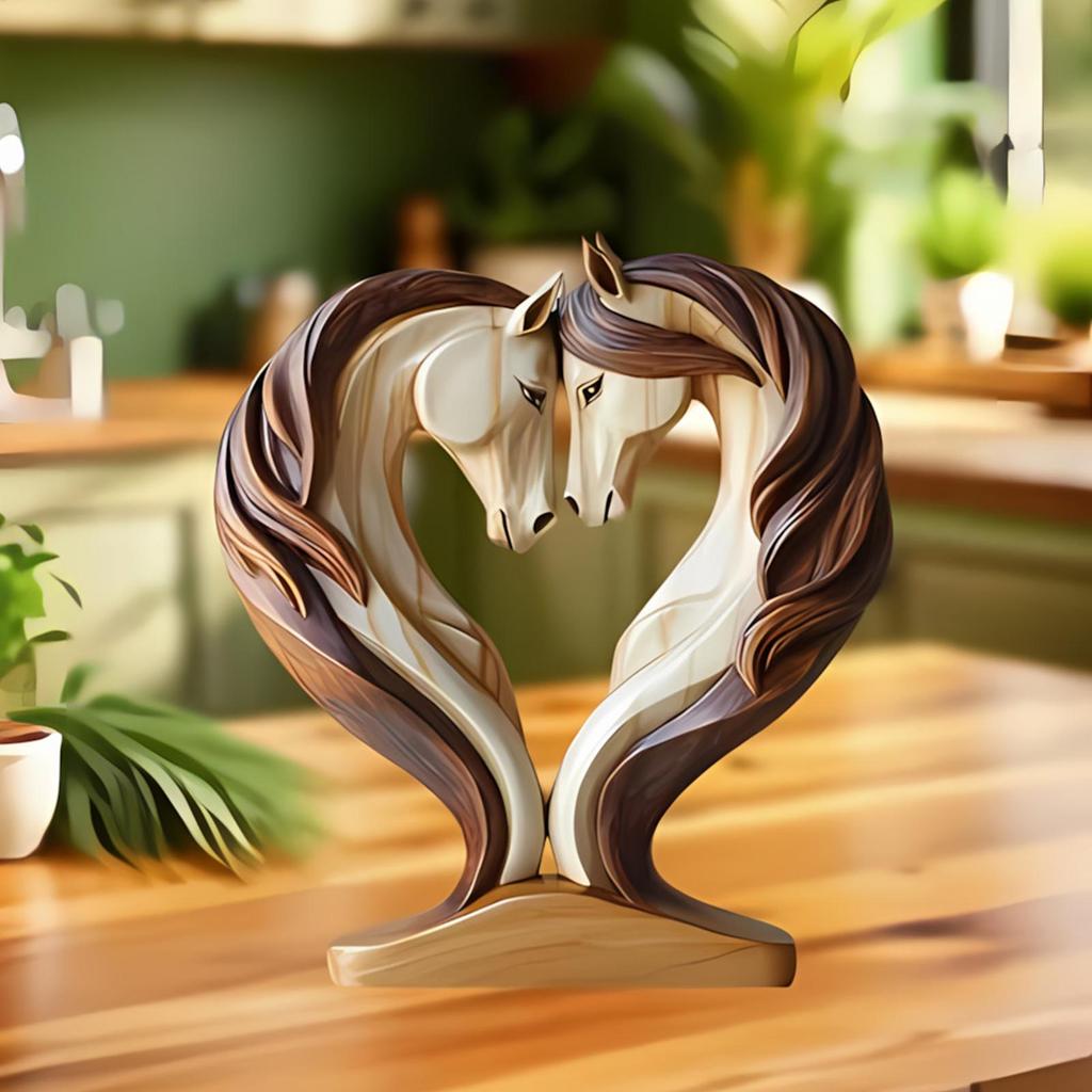 Statua Cavallo di Legno Decorativa Figurine Posizione Accoccolata Scultura Animale Scaffale da Lavoro Armadio d'Ingresso Salotto Decorazione per Cameretta