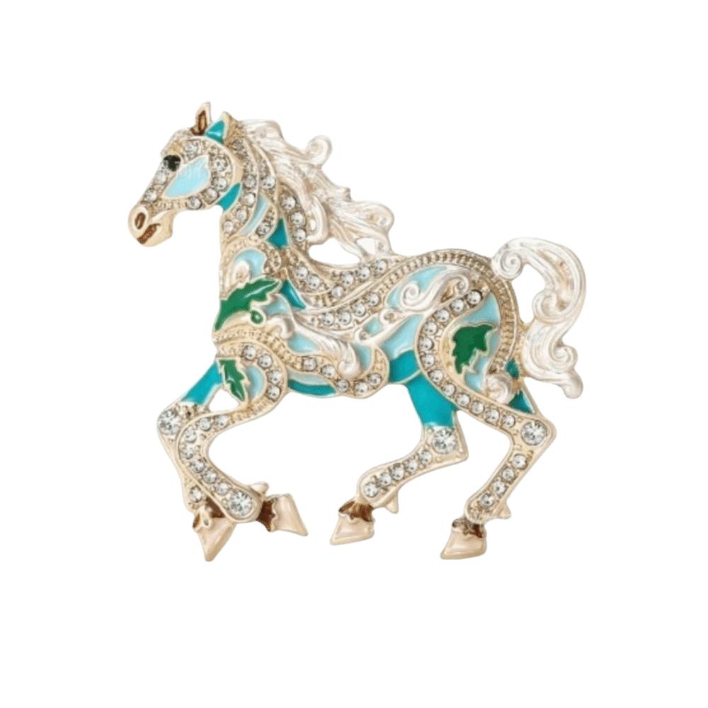 Retro Enamel Rhinestone Horse Brooch Chinese Style Animal Lapel Pins Zodiac Pin  Women Accessories