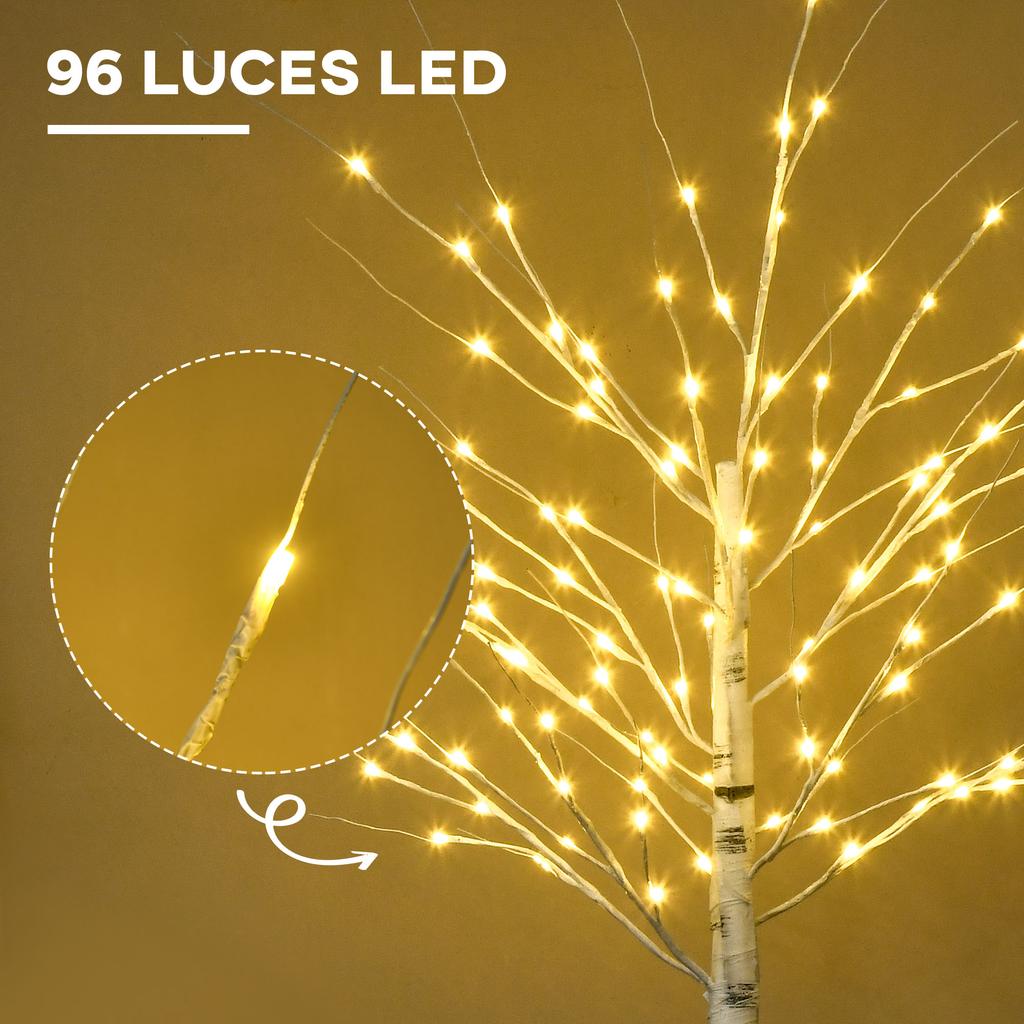 Birch Tree 180cm Tall with 96 LED Lights IP44 Warm White Indoor Decoration 22x22x180cm White