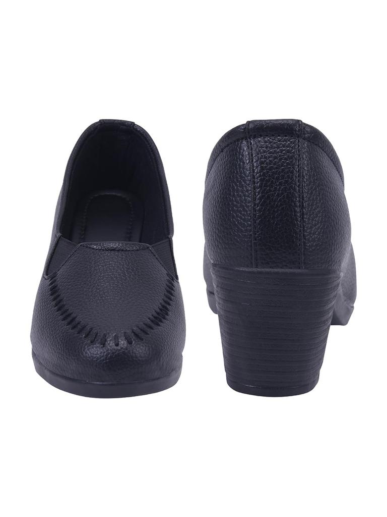 Shoetopia Womens Formal Block Heel Shoes Stylish Office Slip-On Pump Comfortable Footwear Heels
