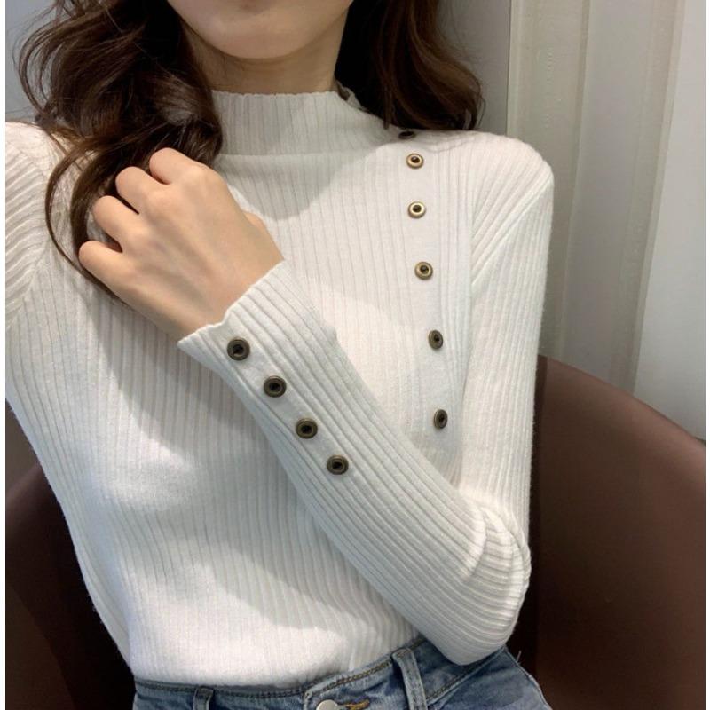 

Women s Semi High Neck Sweater Women s Base Sweater Winter Pullover Slim Knit Sweater S білий