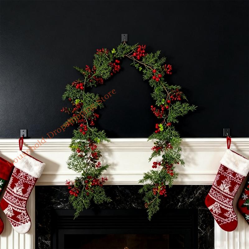 Christmas Greenery Artificial Berries Hanging Plant Ornament for Mantels Staircase Doorway Window Holiday Decorations