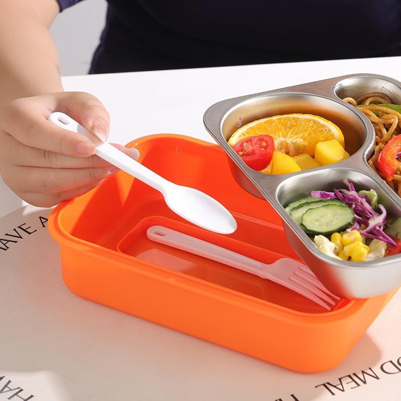 Food Grade 304 Stainless Steel Compartment Lunch Box Sealed Insulated Bento Box with Tableware for Students Office Workers