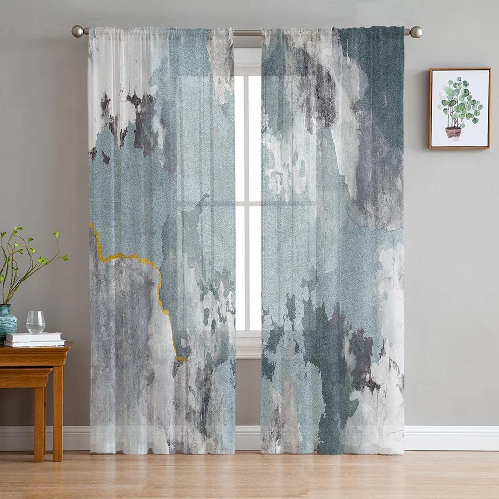 Oil Painting Abstract Texture Pink Bedroom Transparent Sheer Curtains Holiday Decoration Window Voile Tulle Curtain